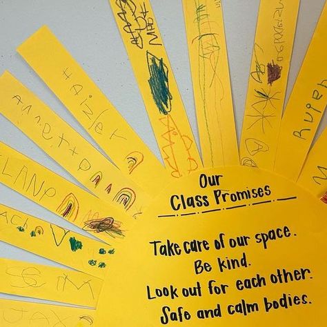 Kozy in Kinder on Instagram: "🔆Our Class Promises🔆 Instead of classroom rules, as a class we come up with classroom promises to make our classroom a bright place to be. We are the rays of sunshine that make the classroom bright so we each decorate a ray on the sun. • • #classroomcommunity #classroommanagement #lovefirstteachsecond #classroominspiration #sel #allarewelcome" Our Classroom Promise, Class Rules Activity, Class Promise Kindergarten, Our Class Promise, Classroom Charter, Classroom Contract, Class Contract, Classroom Promise, Class Promise