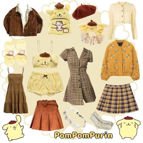 @Bellasartweird Rilakkuma Inspired Outfit, Cinnamon Roll Inspired Outfit, Kawaii Clothing Aesthetic, Pompompurin Outfit Aesthetic, Pompompurin Halloween Costume, Pom Pom Purin Outfit, Sanrio Characters Outfits, Pompompurin Aesthetic Outfit, Pochacco Inspired Outfit