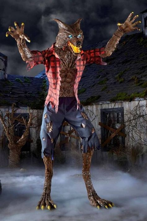 This massive 9.5 foot tall animatronic werewolf statue will tower over your front lawn this Halloween terrifying all who get too close. Giant Werewolf, Home Depot Halloween Decorations, Darth Vader Statue, Home Depot Halloween, Werewolf Halloween, Terrifying Halloween, Halloween Lawn, Life Size Statues, Halloween 2