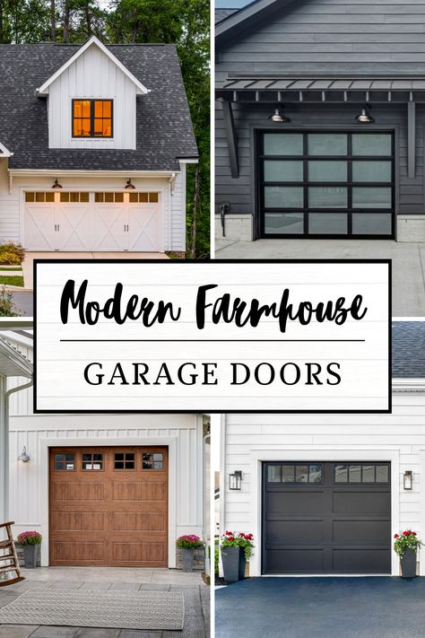 Dreaming of a modern farmhouse style for your garage? Whether you love the rustic charm of wood or the sleek look of aluminum and glass, there’s a perfect door for you. Read our blog to learn what exactly is a modern farmhouse and what design elements do you have to keep in mind when selecting a modern farmhouse garage door: https://bit.ly/4bEtFHN   📸: Andy Frame 📸: New Horizon Media Group | @modernfarmhouse_ohio 📸 Andy Frame 📸: @homeonanashvillehill  #ClopayGarageDoors #GarageGoals Clopay Garage Doors Gallery, Garage Door Colors With White House, Modern Farmhouse Garage Door, Garage Doors Farmhouse, Modern Farmhouse Garage Doors, Farmhouse Garage Door, Farmhouse Garage Doors, Modern Farmhouse Garage, Faux Wood Garage Door