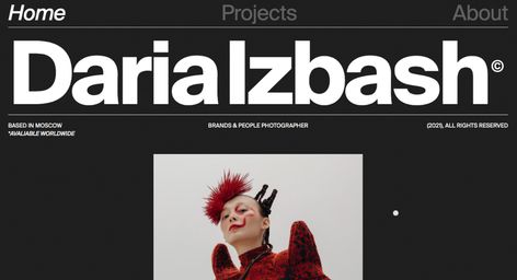 Portfolio website for photographer Daria Izbash focusing on fashion, commercial, personal projects Photographer Portfolio Website, Art Director Portfolio, Ceo Design, Director Portfolio, Personal Website Portfolio, Fashion Commercial, Website Portfolio, Frontend Developer, Portfolio Website Design