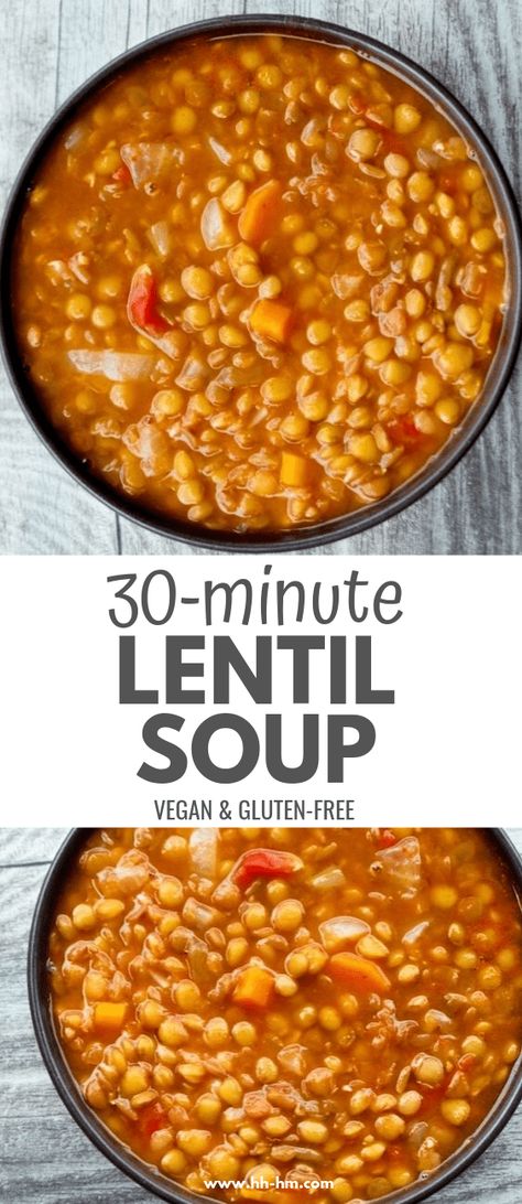 Homemade easy lentil soup recipe! This healthy lentil recipe is gluten-free, vegan and very few ingredients are needed! A great vegan weeknight dinner for a cold day! Dinner For A Cold, Homemade Lentil Soup, Easy Lentil Soup, Lentil Recipes Healthy, Slow Cooker Balsamic Chicken, Lentil Recipe, Clean Dinner Recipes, Lentil Soup Recipe, Vegan Lentil Soup