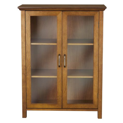 Amazon.com - Elegant Home Fashion Anna Floor Cabinet with 2-Door - Free Standing Cabinets $114 Bathroom Floor Cabinets, Finished Bathrooms, Floor Cabinet, Glass Panel Door, Bathroom Wall Cabinets, Wooden Bathroom, Linen Cabinet, Linen Storage, Up House