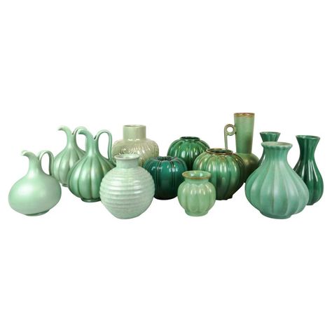 Höganäs Keramik Ceramic - Collection Of Pieces Sweden 1930S-1940S Swedish Art Deco Ceramic Green Glass Vases, European Ceramics, Pretty Pottery, Scandinavian Pottery, Tiffany Green, Large Ceramic Vase, Swedish Art, Green Art Deco, Ceramic Collection