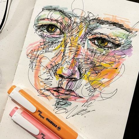 Coloring With Highlighters, Face Highlights Drawing, Sketches With Highlighter, Sketch With Highlighter, Drawing With Highlighters Markers, Highlighter Art Ideas, Highlighter Sketchbook, Highlighter Art Drawing, Highlighter Sketch