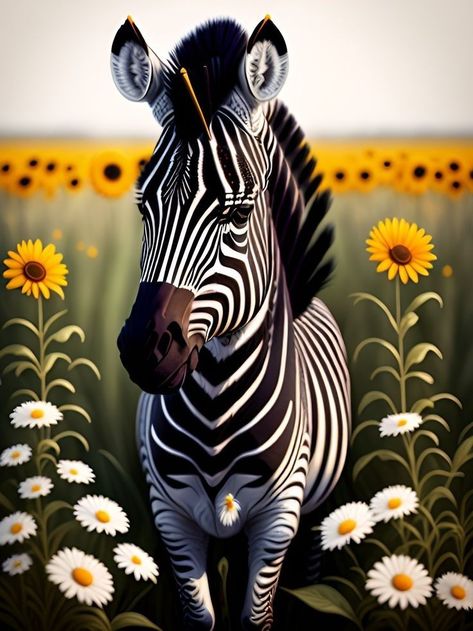 Zebra Artwork, Zebra Flowers, Sunflower Fields, Wildlife Animals, Zebras, Animal Art, Sunflower, Art Drawings, Flowers