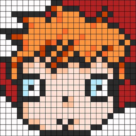 Ponyo Head perler bead pattern Ponyo Cross Stitch Pattern, Ponyo Grid Pattern, Ponyo Pixel Grid, Ponyo Cross Stitch, Ponyo Perler Beads, Studio Ghibli Pixel Art, Ghibli Cross Stitch, Ghibli Crochet, Anime Perler