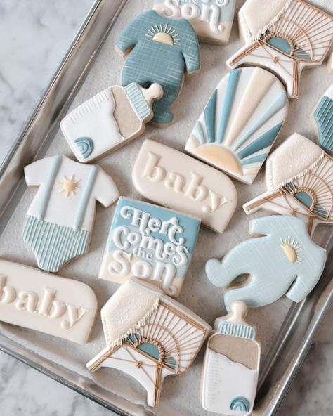 Here Comes The Son Cookies Decorated, Here Comes The Sun Cookies, Here Comes The Son Cookies, Here Comes The Son, Royal Iced Cookies, Welcome Home Baby, Frame Ideas, Baby Cookies, Iced Cookies