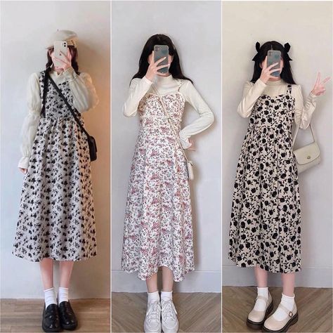 Save-Follow🤍 #koreanfashionoutfits #koreanstyle #style #outfits #ootd #fashion Korean Long Dress Outfit, Korean Ootd Skirt, Dress Layered Outfit, Japanese Outfits Aesthetic, Japan Outfit Ideas, Korean Long Dress, Korean Outfits Men, Outfit Rok, Aesthetic Korean Fashion