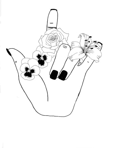 I did the ASL but added in the favorite flowers of my mom, grandma and myself Asl I Love You Drawing, Love Hand Sign Tattoo, I Love You Sign Language Tattoo With Flowers, I Love You Asl, I Love You Sign Language Tattoo, Asl Tattoo, Deaf Culture Art, Sign Language Tattoo, Asl Art