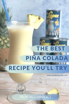 Pina Colada Recipe Non Alcoholic, Virgin Piña Colada, Piña Colada Recipe, Colada Drinks, Virgin Pina Colada, Virgin Cocktails, Pina Colada Recipe, Coffee Creamers, Malibu Rum