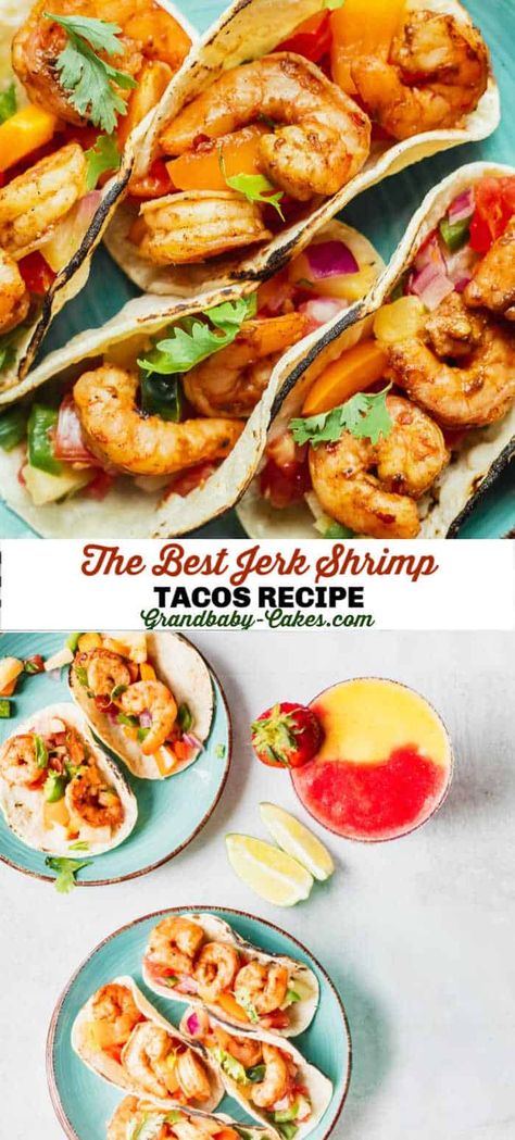 Jerk Shrimp Tacos Jerk Shrimp Tacos, Easy Indian Curry, Best Grilled Shrimp Recipe, Curry Mussels, Jerk Shrimp, Island Caribbean, Jerk Marinade, Shrimp Taco Recipes, Fall Baking Recipes