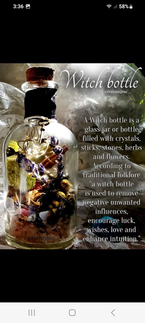 Witches Bottles Diy, Witches Bottle, Beauty Spells, Wiccan Crafts, Broom Closet, Witch Bottles, Wiccan Decor, Wiccan Symbols, Spell Jars