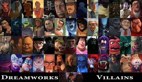 Dreamworks Villains, Cartoon Collage, Collage Portraits, Animated Cartoon Movies, Dreamworks Characters, Rocky And Bullwinkle, Animated Cartoon Characters, Dreamworks Movies, Cartoon Artwork