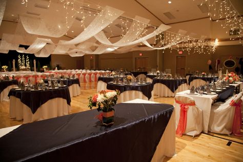 proof that decorating a gym for a wedding can turn out looking nice. #weddingreception #lds #wedding #reception Gymnasium Reception, Gym Reception, Plane Wedding, Warehouse Reception, Lds Weddings Reception, Wedding Ballroom, Harley Davidson Wedding, Samantha Wedding, Winter Dance