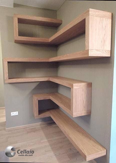 For the corner of the living room Corner Shelves, Wood Work, Wooden Shelves, Design Case, 인테리어 디자인, Design Interior, Home Deco, Home Projects, The Wall