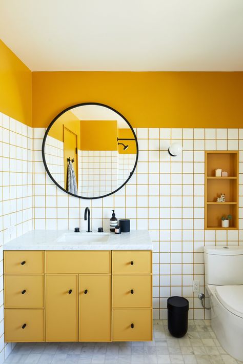 Photo 12 of 16 in In the Silver Lake Section of Los Angeles, a Renovation Takes Advantage of Enviable Views - Dwell Colorful Tile, Toilette Design, Coloured Grout, Yellow Bathrooms, Casa Vintage, Tile Grout, Upstairs Bathrooms, Maximalism, Grout