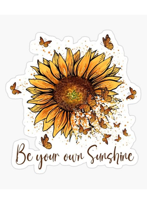 Sunflower Butterflies Sunshine Sticker Vintage Aesthetic Stickers Printables, Be Your Own Sunshine, Painting Clipart, Butterfly Watercolor Painting, Pink Wallpaper Heart, Sunshine Sticker, Simple Butterfly, Inspirational Stickers, Christian Stickers