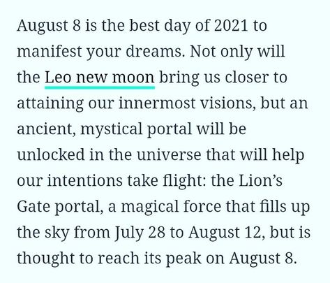 #LionsGatePortal #LionsGate #August8 #August8th #LeoNewMoon #Manifest Lions Gate, August 8, New Moon, Good Day, Dreaming Of You, Bring It On, Good Things