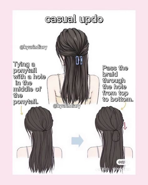 Claw Clip Hairstyle Tutorial, Hair Styles Art, Hairstyles Formal, Hair Clip Hairstyles, Claw Clip Hairstyle, Clip Hairstyle, Pelo Anime, Formal Hairstyles For Long Hair, Cute Quick Hairstyles