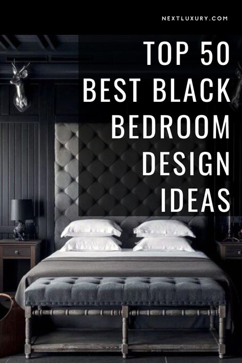 Matt Black Bedroom, Black Luxury Bedroom Ideas, Black Bedroom Design Ideas, Bed Backdrop Ideas, Black Bedroom Ideas For Small Rooms, Matte Black Bedroom Ideas, Full Black Bedroom, Dark Parisian Aesthetic Bedroom, All Black Bedroom Walls