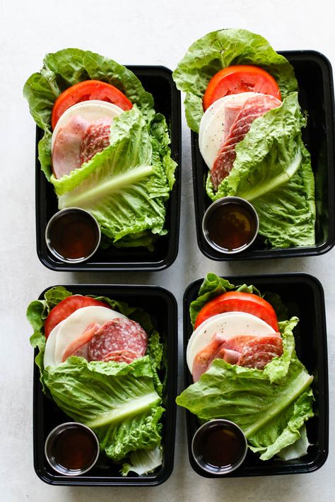 Italian Sub Lettuce Wrap Meal Prep - from a real family just trying to do their best to be healthy #glutenfreerecipes Wrap Meal Prep, Salat Wraps, Sandwich Vegetarian, Lettuce Wraps Healthy, Pork Lettuce Wraps, Meal Prep On Fleek, Italian Sub, Lettuce Wrap, Keto Diet Menu