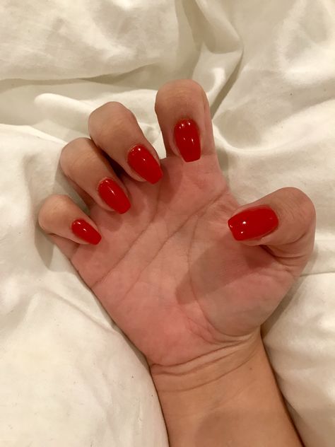 Dip Powder Red Nails, Fire Engine Red Nails, Short Coffin Red Nails, Red Short Coffin Nails, Red Dip Powder Nails, Red Dip Nails, Dip Colors, Natural Nail Designs, Red Manicure