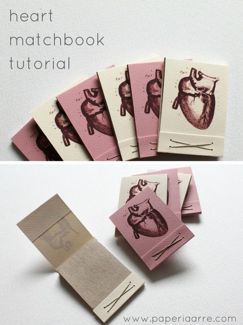 heart matchbook tutorial — paperiaarre Bookmaking Ideas, Paper Hearts Origami, Book Binding Design, Bookbinding Tutorial, Book Binding Diy, Journal Making, Diy Heart, Artists Books, Origami Heart