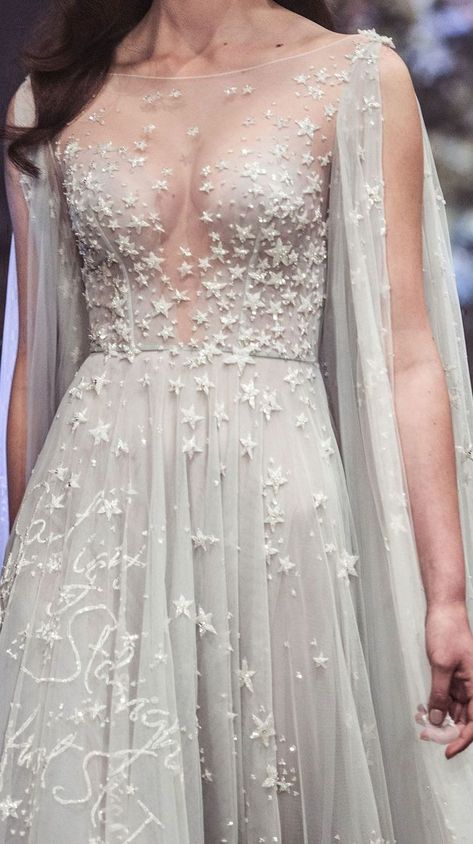 Heavy embellishment light blue grey a line wedding dress #wedding #weddingdress #weddinggown Paolo Sebastian, Embroidered Wedding Dress, Celestial Wedding, Embroidered Wedding, Beauty Dress, Wedding Beauty, Beautiful Wedding Dresses, A-line Wedding Dress, Elie Saab