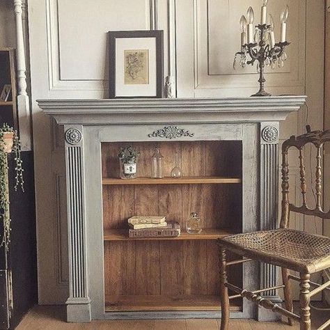 False Fireplace, Faux Fireplace Mantel, Empty Fireplace Ideas, Fireplace Bookcase, Fireplace And Tv, Faux Fireplace Mantels, Fireplace Bookshelves, Fake Fireplace, Faux Fireplace Diy