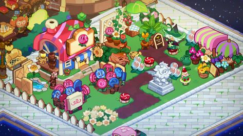 Cookie Run Kingdom Flower Shop, Cookie Run Kingdom Jellybean Farm Layout, Cookie Kingdom Layout Ideas, Cookie Run Layout, Cookie Run Kingdom City Idea, Crk Kingdom Layout Ideas, Cookie Run Kingdom Layout, Crk Ideas, Crk Layout