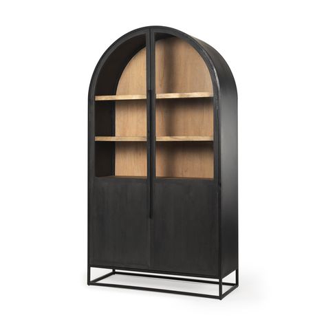 Sloan Curio Cabinet – English Elm Lofty Aesthetic, Arched Cabinet, Arch Cabinet, Paneled Doors, Neo Gothic, Removable Shelves, Wood Arch, Dining Cabinet, Interior Shelves