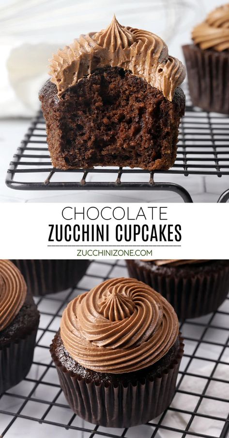 Chocolate zucchini cupcakes recipe by Zucchini Zone. Chocolate zucchini cupcakes are a decadent dessert treat topped with an irresistible chocolate buttercream frosting. If you've got some extra garden zucchini, these moist chocolate cupcakes are calling your name! #zucchinicupcakes #chocolatecupcakes #chocolatezucchinicupcakes #cupcakes #zucchinirecipes #recipe Chocolate Zucchini Cupcakes, Zucchini Desserts, Zucchini Cupcakes, Moist Chocolate Cupcakes, Garden Zucchini, Best Easy Dessert Recipes, Zone Recipes, Chuck Roast Recipes, Chocolate Zucchini Muffins