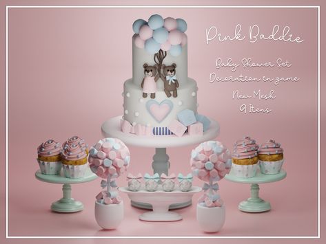 Baby Shower Set - In game decor | Pink Baddie on Patreon Sims 4 Deco Food Cc, Sims Baby Shower Cc, Sims4 Baby Shower Cc, Sims 4 Cc Baby Shower Decor, Baby Shower Sims 4 Cc, Baby Shower Cc Sims 4, Sims 4 Gender Reveal Cc, Sims 4 Baby Shower Cc, Sims 4 Maternity Cc