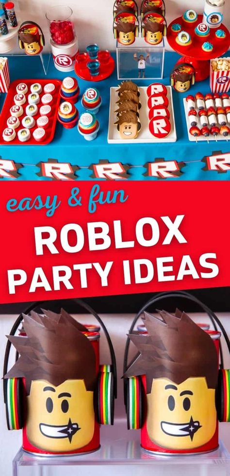 Best Ever Roblox Birthday Party (2021) | Parties Made Personal Roblox Birthday Party Favor Ideas, 8 Bday Party Ideas, Roblox Party Bags, Roblox Themed Birthday Party Decoration, 9 Birthday Party Ideas Boy, Roblox Birthday Party Food Ideas, Roblox Party Theme Ideas, Roblox Party Favors Ideas, Birthday Roblox Party Ideas