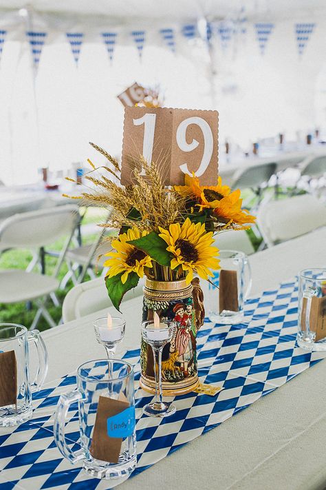 oktoberfest wedding - Mischief and Laughs Photography Octoberfest Wedding Ideas, Oktoberfest Table Centerpieces, Oktoberfest Party Centerpieces, October Fest Birthday Party, Octoberfest Centerpieces, Octoberfest Party Decorations, Oktoberfest Centerpiece Ideas, October Fest Decorations, Oktoberfest Birthday Party