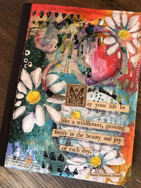 Mixed Media Journal Cover, Kunstjournal Inspiration, Wildflower Art, Sketchbook Cover, Art Journal Cover, Mixed Media Journal, Art Journal Therapy, Kunst Inspiration, Art Journal Techniques