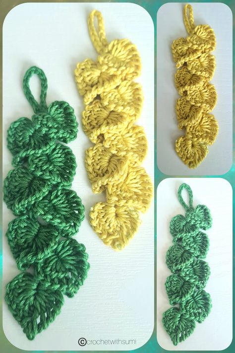 Crochet Weeping Willow, Large Leaf Crochet Pattern Free, Crochet Leaf Pouch, Crochet Leaf Pillow, Crochet Leaf Border, Rainforest Crochet, Leaf Crochet Pattern Free, Crochet Vines And Leaves Pattern, Crochet Leaf Garland