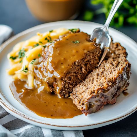 Easy Brown Gravy Meatloaf Best Recipe on 2024-2025 Meatloaf Recipes Brown Gravy, Meatloaf Gravy, Brown Gravy Meatloaf, Quick Meatloaf, Easy Brown Gravy, Meatloaf With Gravy, Carrot Cake Cheesecake Recipe, Meatloaf Topping, Brown Gravy Recipe