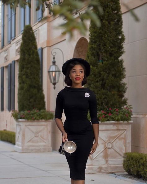 Shop this Instagram from @the.pinup.doll Tea Party Black Outfit, The Pinup Doll, Old Hollywood Party Outfit, Elegant Women Classy Dress Outfits, Black Dress Work Outfit, Black Feminine Outfit, Pinup Doll, Tea Party Attire, Asymmetrical Style