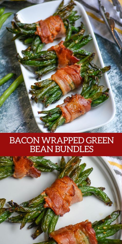 Skip the tired green bean casserole this holiday season and serve these delicious bacon wrapped green bean bundles instead. Your guests will adore the flavor packed bacon green been bundles. The perfect side dish to dress up any meal! #appetizer #sidedish #bacon Bacon Wrapped Green Bean Bundles, Marinated Green Beans, Green Been, Green Bean Bundles, Bacon Wrapped Green Beans, Food Sides, Holiday Lunch, Green Beans With Bacon, Thanksgiving Side