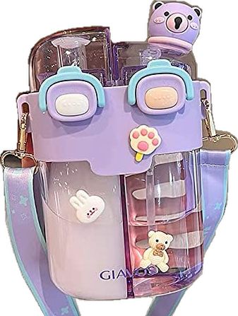 Kawaii Water Bottle, Aesthetic Water Bottle, Stickers For School, Bottle Aesthetic, Water Bottles With Straw, Cute Water Bottle, Aesthetic Water, Plastic Drink Bottles, Bottle Girls