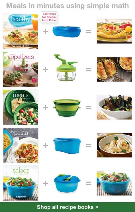 A Healthy Start Recipe Book $10 Tupperware® Microwave Breakfast Maker  $20 Amazing Appetizers Recipe Book $10 Quick Chef® Pro System $69 Smart Meals Recipe Book $10 Tupperware® SmartSteamer $139 25 Pasta Creations Recipe Book $10 Tupperware® Microwave Pasta Maker $29 Sensational Salads Recipe Book $10 Healthy Salad on the Go Set  $20 Tupperware Breakfast Maker Recipe, Easy Nutritious Meals, Tupperware Party Ideas, Microwave Breakfast, Tupperware Party, Tupperware Products, Tupperware Consultant, Breakfast Maker, Tupperware Recipes