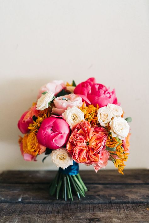 Hot Pink And Orange Bridal Bouquet, Pink And Orange Peony Bouquet, Orange And Pink Bouquet, Pink And Orange Bouquet, Wedding Balloon Arch, Malta Wedding, London Flowers, Bright Wedding Bouquet, Pink Orange Flowers