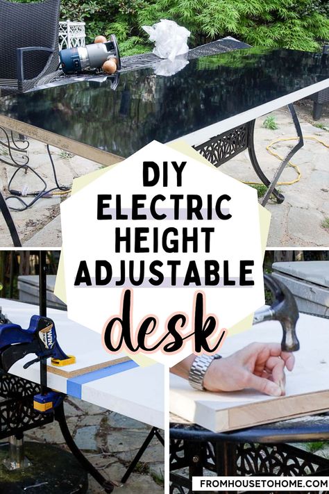 ORC Week 6: DIY Electric Sit Stand Desk (With A Custom Desktop) Blue Home Offices, Diy Standing Desk, Diy Furniture Makeover Ideas, Electric Sit Stand Desk, Office Paint Colors, House To Home, Sewing Room Storage, Desktop Design, Expensive Furniture