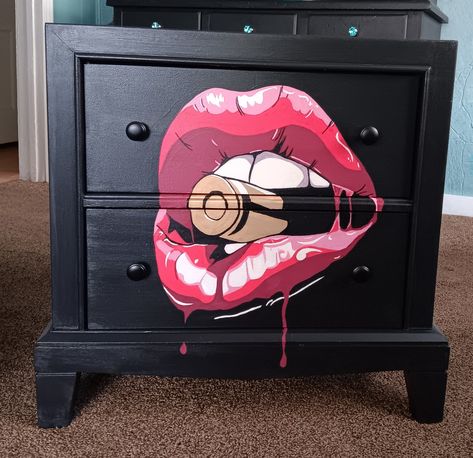 Hand painted by me Dresser Painting Ideas Creative, Unique Furniture Painting, Crazy Furniture, Skull Furniture, Graffiti Furniture, Custom Painted Furniture, Diy Furniture Decor, Diy Furniture Bedroom, Diy Dresser