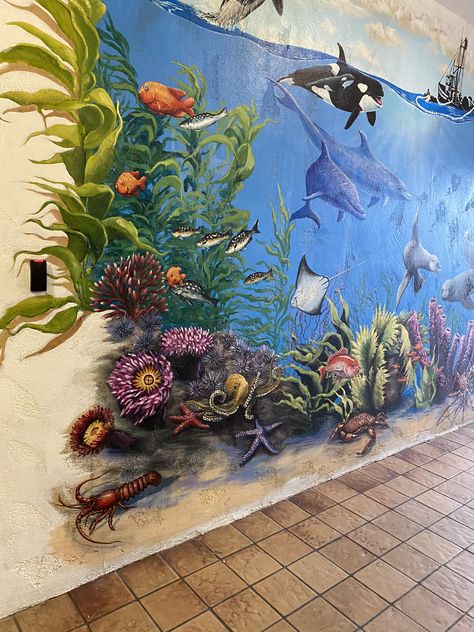 Sea Life Mural Painting, Underwater Mural Painting, Sea Mural Painting, Aquarium Mural, Underwater Mural, Sea Murals, 3d Art Painting, Ocean Mural, Ocean Art Painting