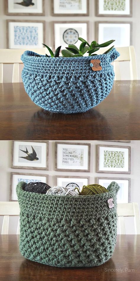 Crochet Diaper Basket Free Pattern, Yarn Basket Crochet Pattern, Chunky Yarn Basket Crochet, Simple Crochet Basket, Crochet Bread Basket Free Pattern, Small Crochet Baskets Free Patterns, Crochet Animal Baskets Free Patterns, Crochet Small Basket Free Pattern, Jumbo 7 Yarn Crochet Patterns