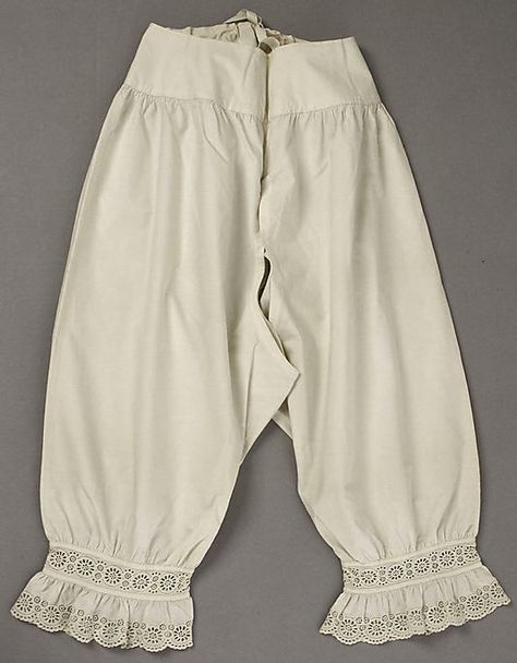 Underpants (Drawers)  Date: 1840s Culture: American or European Medium: cotton Victorian Drawers, 1840s Fashion, Victorian Ladies, 19th Century Fashion, Historic Fashion, Period Clothing, Period Outfit, History Of Fashion, Victorian Clothing