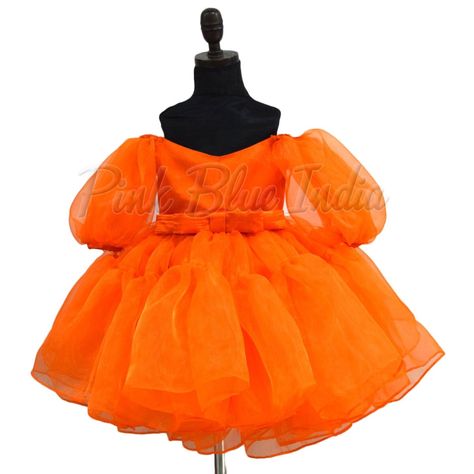 Orange Organza Birthday Frock Organza Frocks, Birthday Frocks, Frocks For Babies, Illustration Collage, Fashion Illustration Collage, Orange Party, Designer Baby, Exclusive Dress